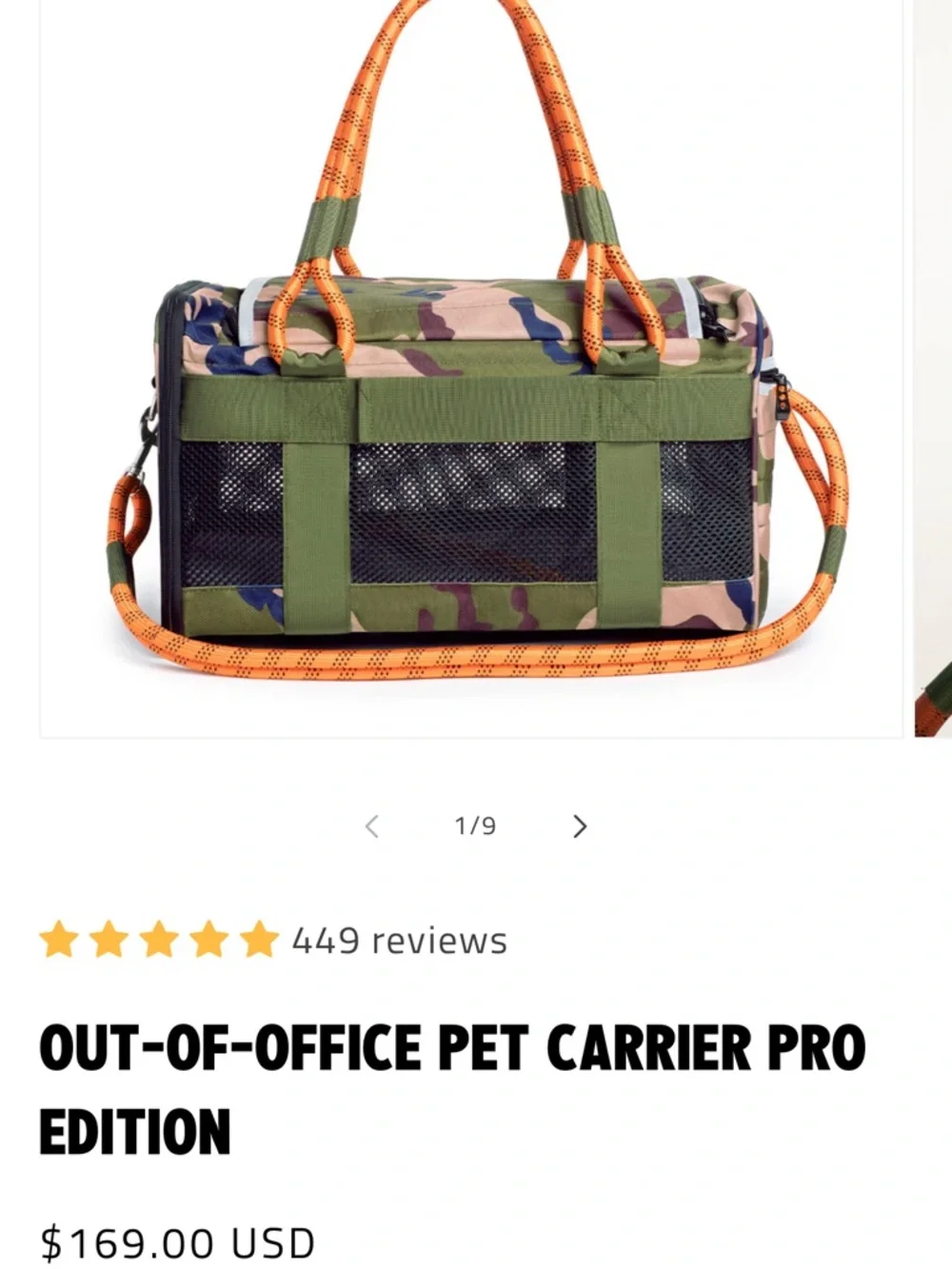 Camouflage Pet Carrier with Blue Rope Handles